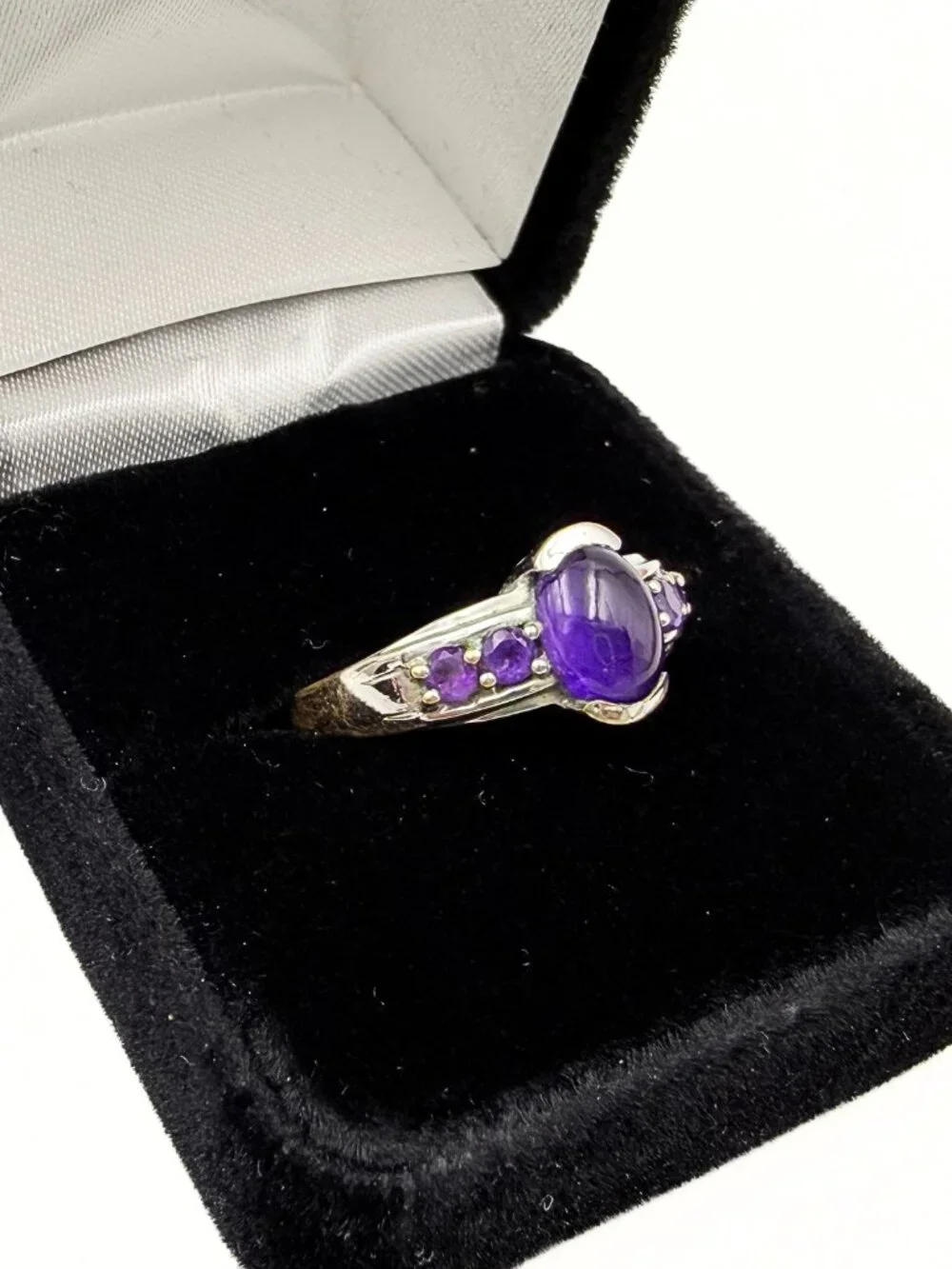 Gorgeous Karis Signed Silver Plate Amethyst Shadowbox Statement Ring Sz 9